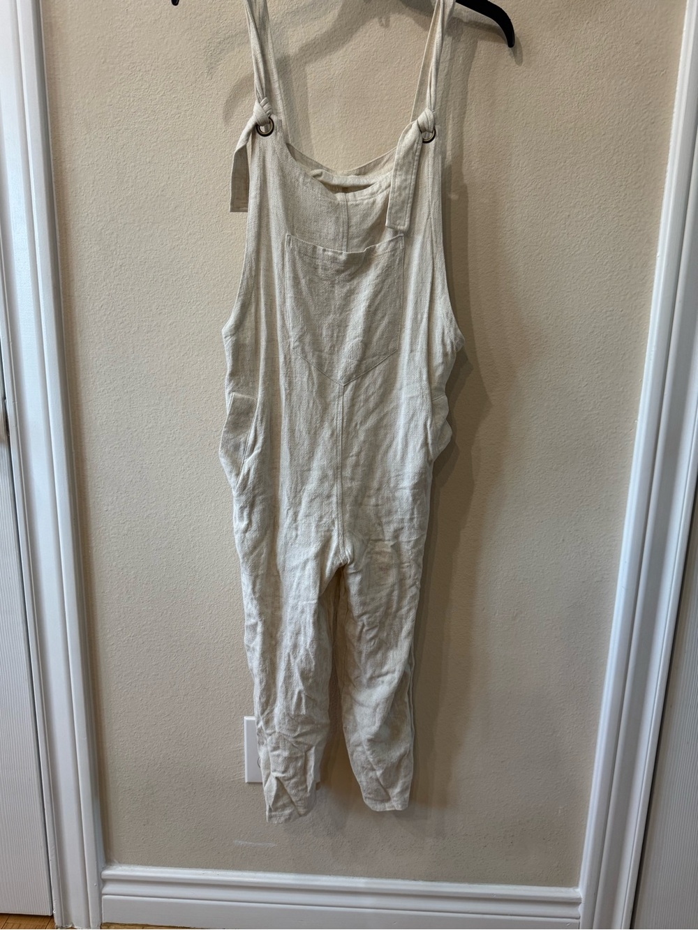 Iris Maxi Women’s Cream Linen Tie-Strap Jumpsuit Size 8